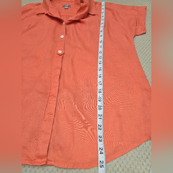 J. Jill Womens Size Medium Orange Short Sleeve 100 % Linen Button Up Blouse - Picture 9 of 9